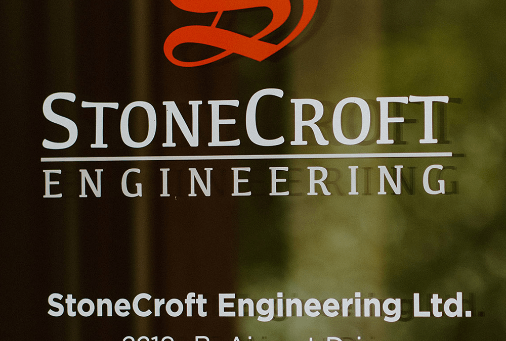 stonecroft edgineering vinyl logo on glass